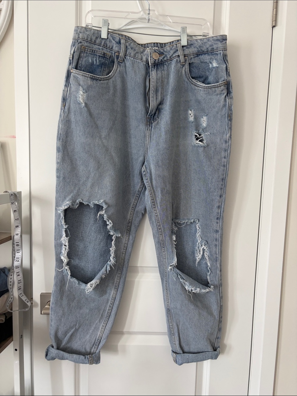 Vintage high rise refuge mom Light Blue Distressed Boyfriend Jeans